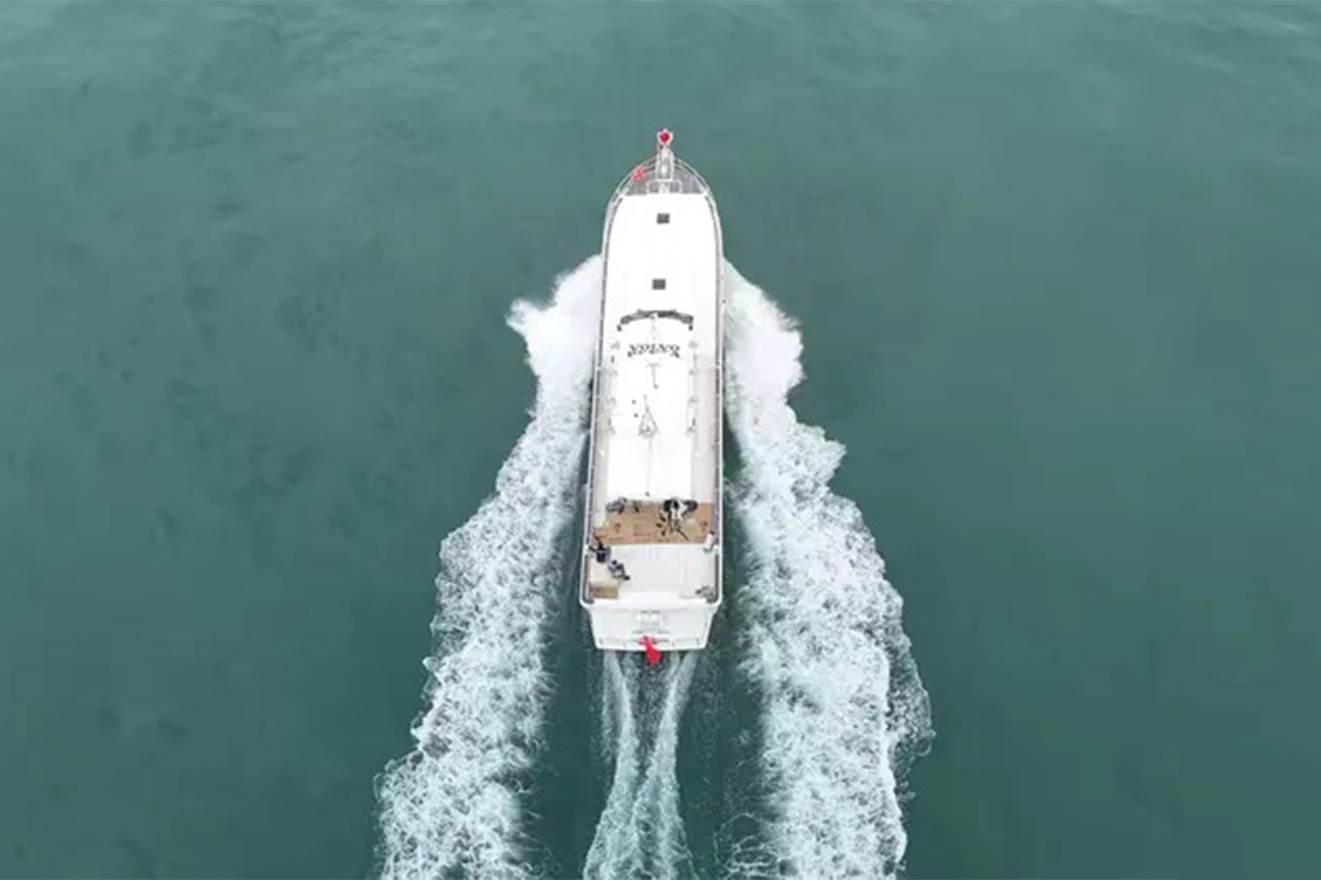 Luxury yacht cruising in the open sea
